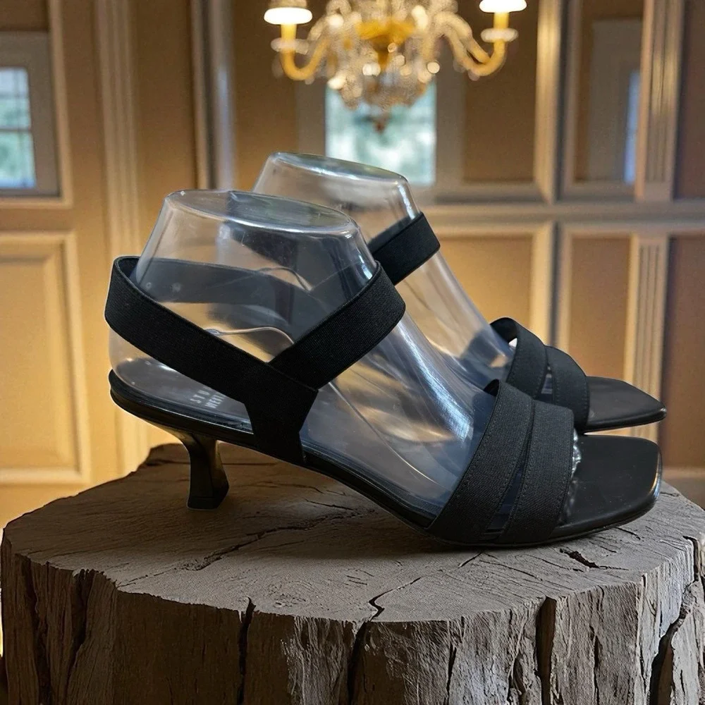 🤑STUART WEITZMAN AUTH🚨🖤🚨 $299 Black Strappy‎ Slingback heel Sandals Size 9
